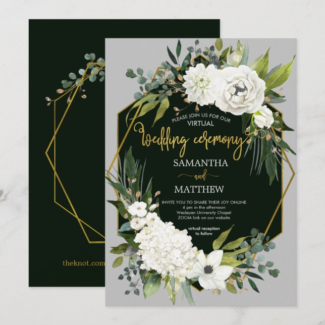 Elegante invitación a la boda virtual floral blanc (Anverso / Reverso)