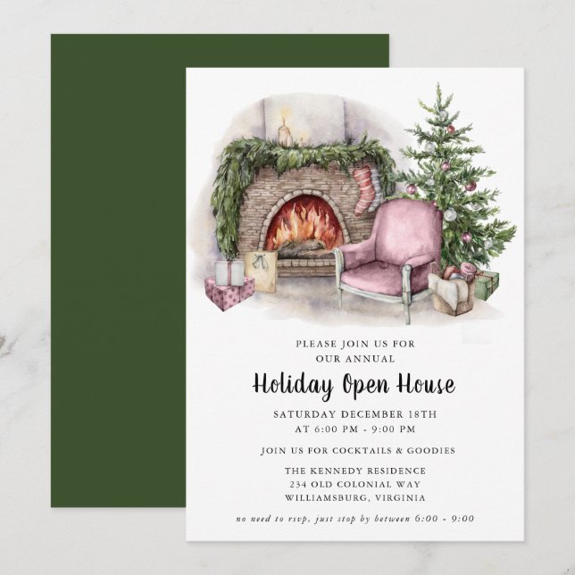 Elegante Invitación a la Casa Abierto de Acuarela (Anverso / Reverso)