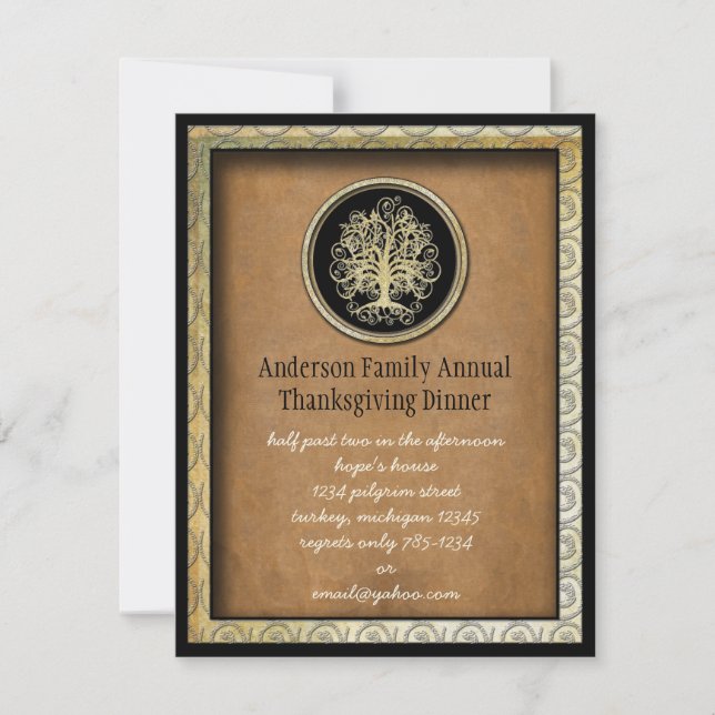 Elegante invitación a la cena de Acción de Gracias (Anverso)