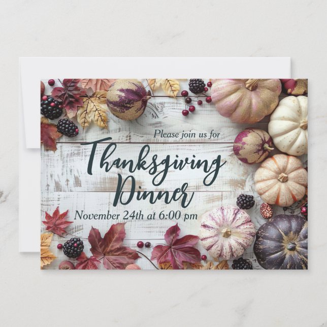 Elegante Invitación a la cena de Acción de Gracias (Anverso)