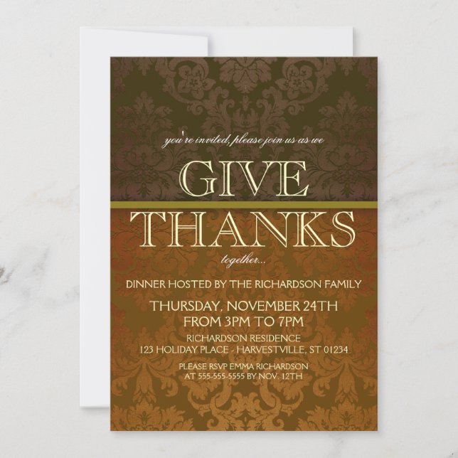 Elegante invitación a la cena de Acción de Gracias (Anverso)