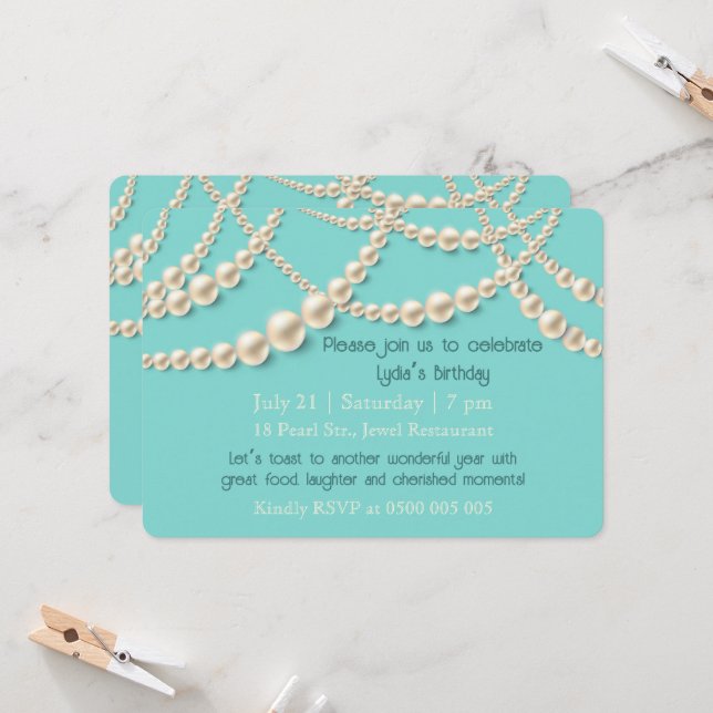 Elegante invitación a la cena de cumpleaños de Pea (Anverso/Reverso In Situ)