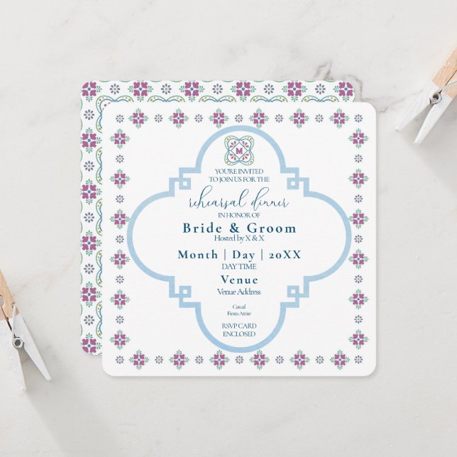 Elegante Invitación a la cena de ensayo de Fiesta (Anverso/Reverso In Situ)