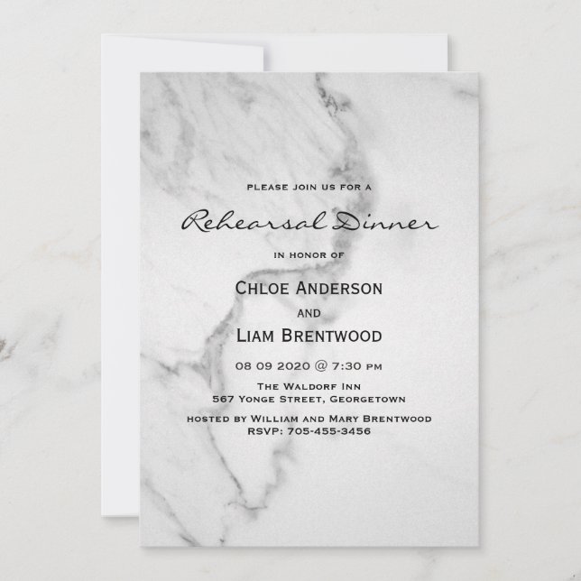 Elegante Invitación a la cena de ensayo de mármol (Anverso)
