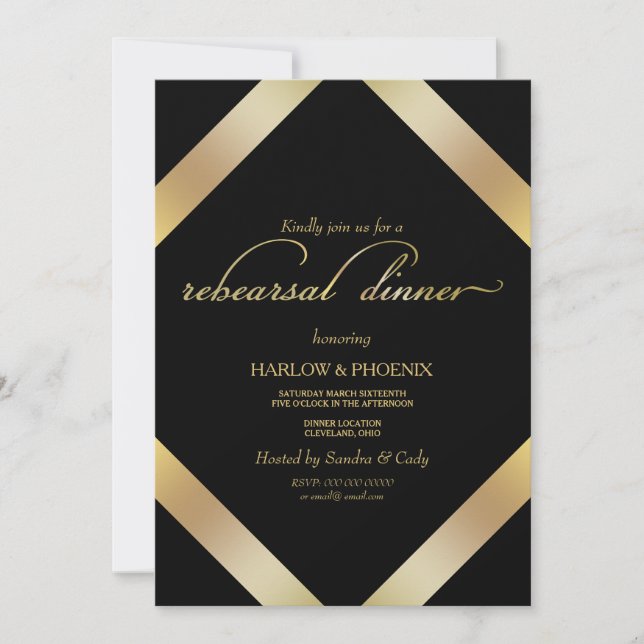 Elegante invitación a la cena de ensayo de oro neg (Anverso)