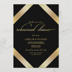Elegante invitación a la cena de ensayo de oro neg