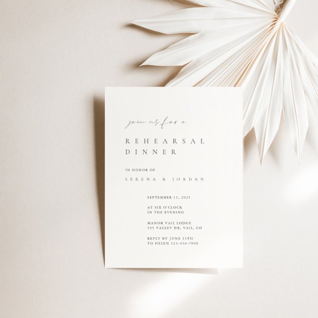 Elegante invitación a la cena de ensayo en blanco  (Subido por el creador)