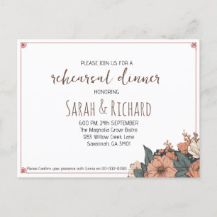 Elegante Invitación a la cena de ensayo floral