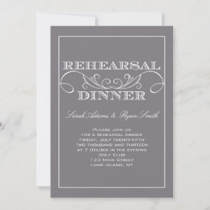 Elegante Invitación a la cena de ensayo gris Swirl