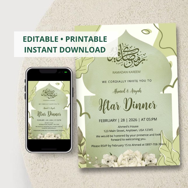 Elegante Invitación a la Cena de Iftar con Flores  (Subido por el creador)