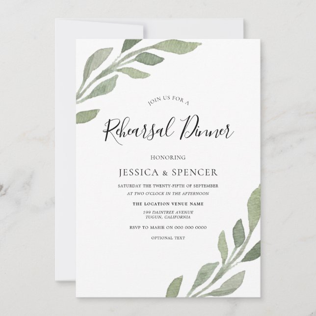 Elegante Invitación a la cena de los ensayos de ho (Anverso)