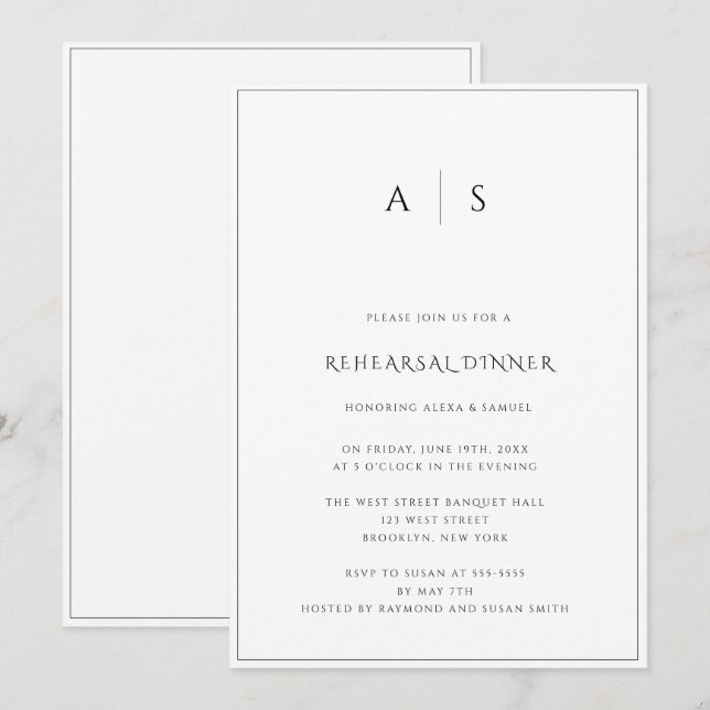 Elegante Invitación a la cena de un ensayo de mono (Anverso / Reverso)