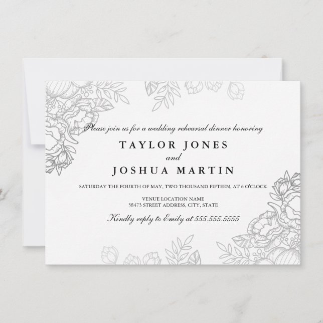 Elegante Invitación a la cena de un ensayo floral  (Anverso)