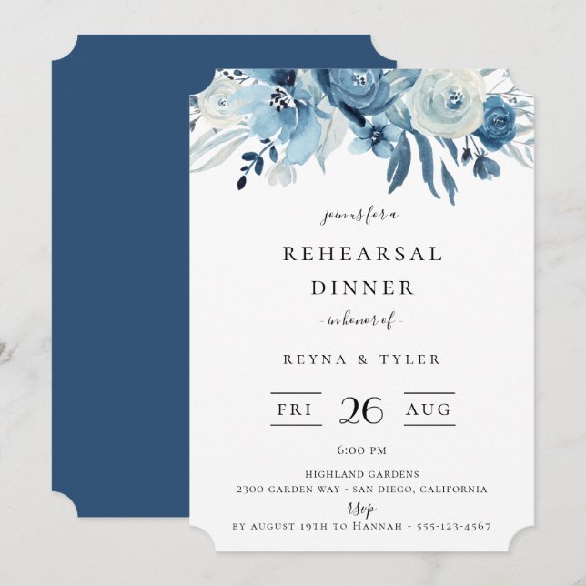 Elegante Invitación a la cena de un ensayo floral  (Anverso / Reverso)