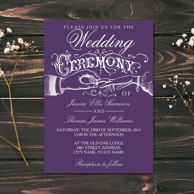 Elegante invitación a la ceremonia de Boda morado  (Subido por el creador)