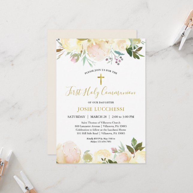 Elegante invitación a la comunidad del bautismo fl (Anverso/Reverso In Situ)