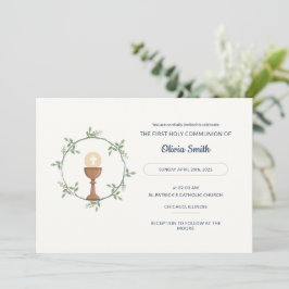 Elegante Invitación a la Comunión - Floral Wreath