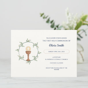 Elegante Invitación a la Comunión - Floral Wreath 
