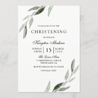 Elegante Invitación a la cristiandad de hojas verd