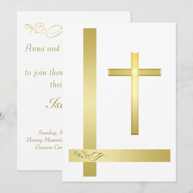 Elegante Invitación a la Cristiandad del Baptismo  (Anverso / Reverso)