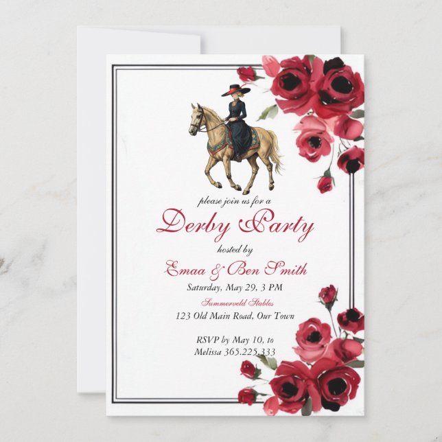 Elegante invitación a la dama jinete del Derby de  (Anverso)