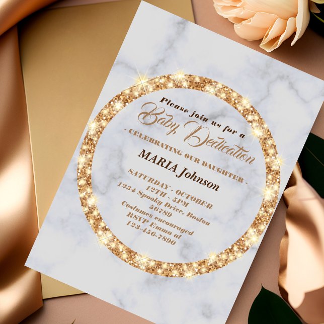 elegante invitación a la devoción de bebé dorado (Subido por el creador)