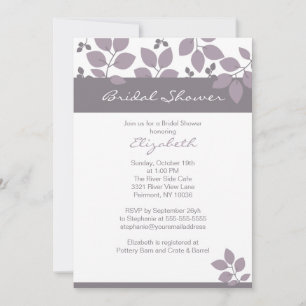 Elegante Invitación a la Ducha Bridal de Hojas Púr