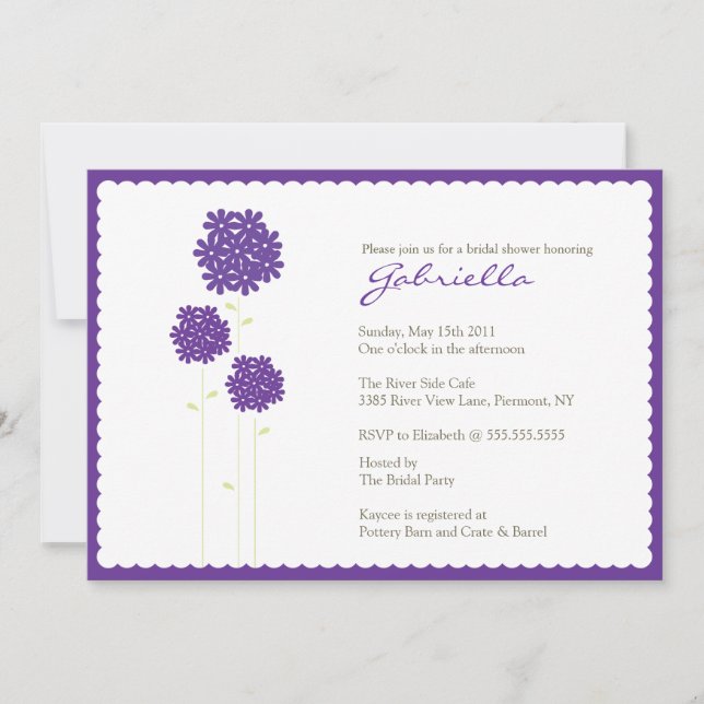 Elegante Invitación a la Ducha Bridal Flores Púrpu (Anverso)