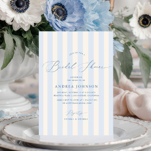 Elegante invitación a la ducha con franjas azules