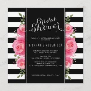 Elegante invitación a la ducha con rayas y flores