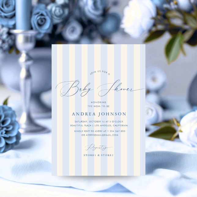 Elegante invitación a la ducha de bebé con rayas a (Subido por el creador)