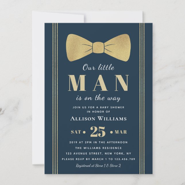 elegante invitación a la ducha de bebé de la marin (Anverso)