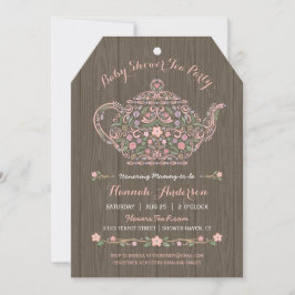 Elegante Invitación a la ducha de bebé Teapot Wood