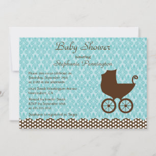 Elegante invitación a la ducha de carro damasco