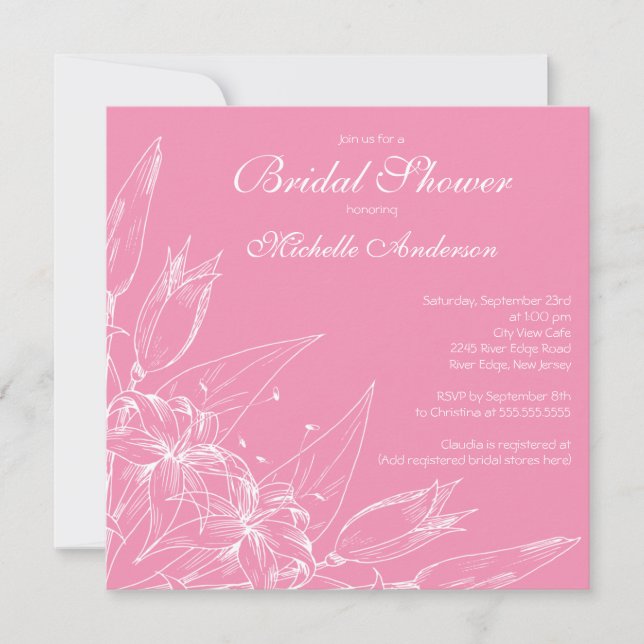 Elegante invitación a la ducha de flores negras li (Anverso)