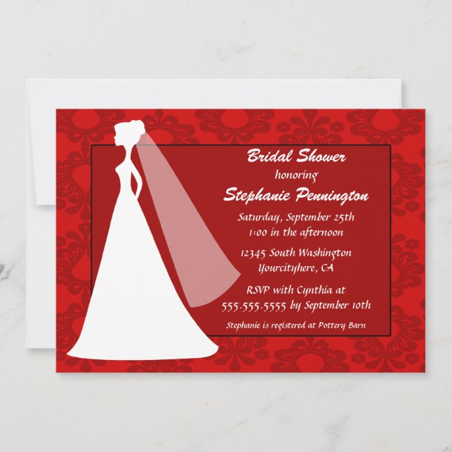 Elegante invitación a la ducha de moda roja adamas (Anverso)