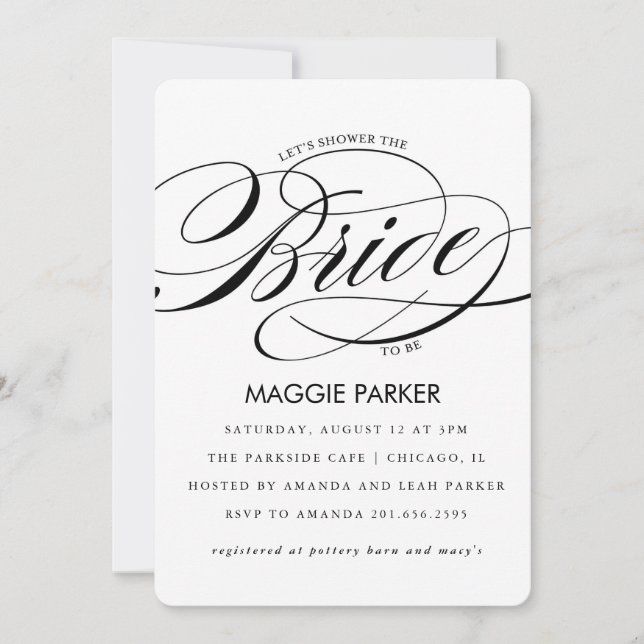 Elegante Invitación a la ducha de novia (Anverso)