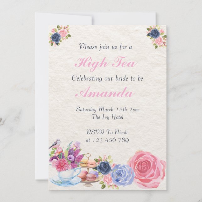 Elegante Invitación a la ducha de novia con té de  (Anverso)