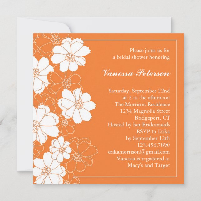 Elegante Invitación a la ducha de novia floral (Anverso)
