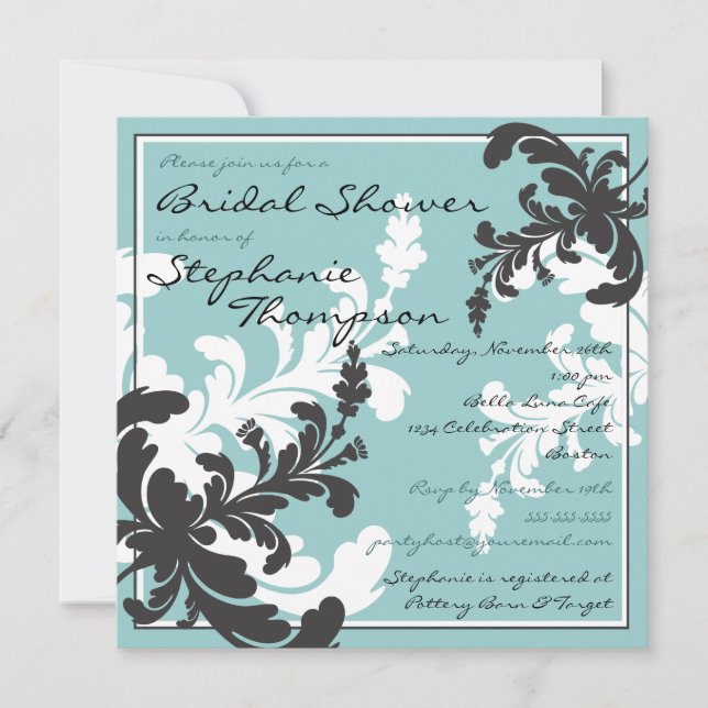 Elegante Invitación a la ducha de novia floral Dam (Anverso)