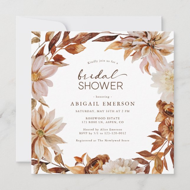 Elegante Invitación a la ducha de novia floral oto (Anverso)