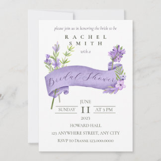 Elegante Invitación a la ducha de novia Lavendar