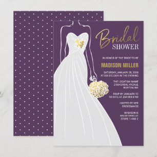 Elegante Invitación a la ducha de novia Morado y