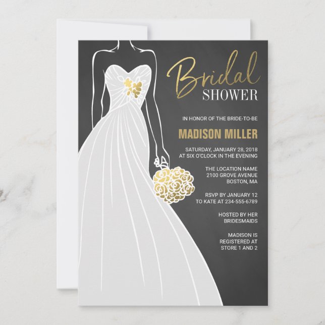 Elegante Invitación a la ducha de novia | Negro y  (Anverso)