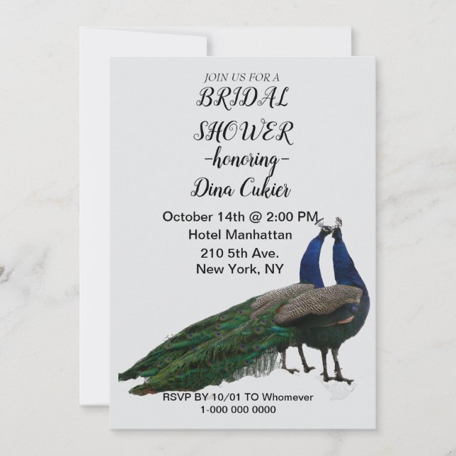 Elegante Invitación a la ducha de novia - Tema del (Anverso)