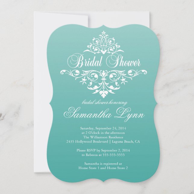 Elegante invitación a la ducha de novia Verde azul (Anverso)