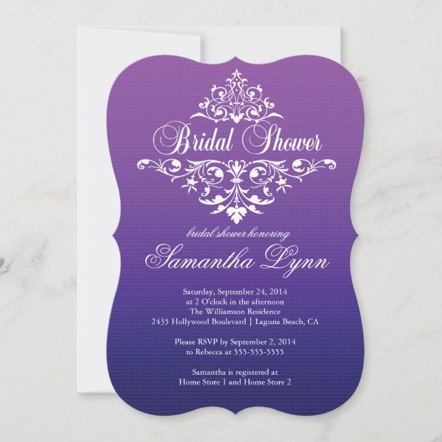Elegante Invitación a la ducha marital púrpura (Anverso)
