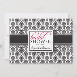 Elegante invitación a la ducha nupcial Damask (neg