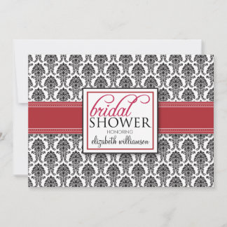 Elegante invitación a la ducha nupcial Damask (roj