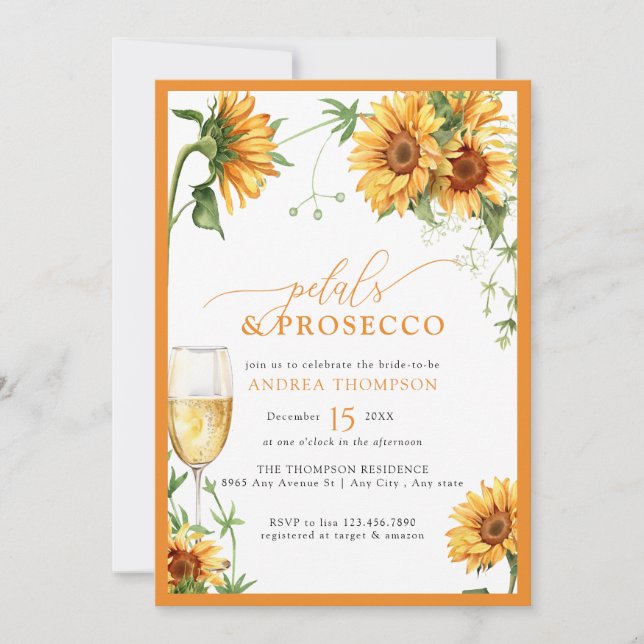 Elegante Invitación a la ducha nupcial de girasol (Anverso)